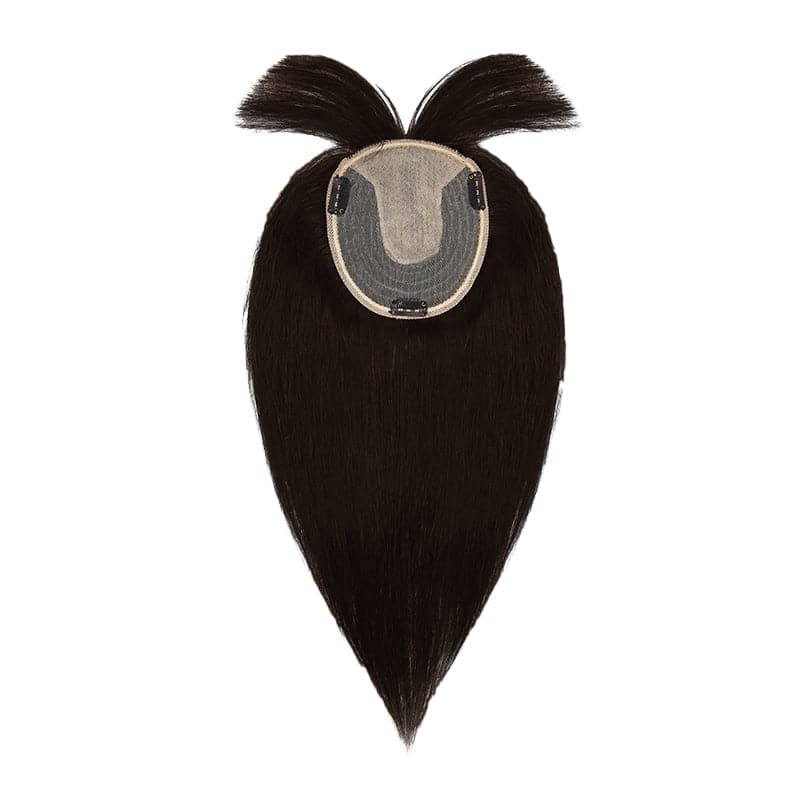 Human Hair Topper With Bangs For Thinning Hair Dark Brown 13*15cm Silk Base E-LITCHI