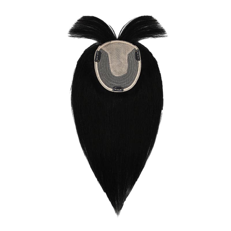 Human Hair Topper With Bangs For Thinning Hair Jet Black 13*15cm Silk Base E-LITCHI