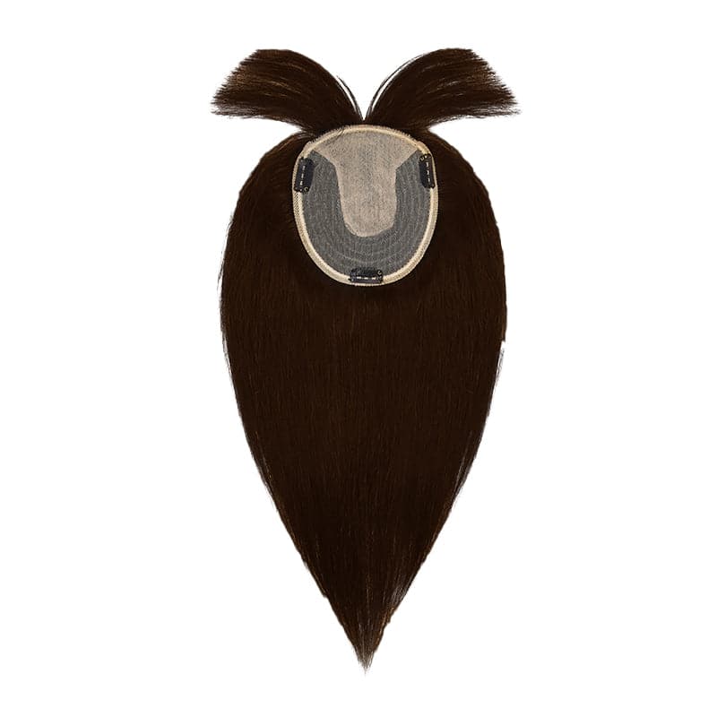 Human Hair Topper With Bangs For Thinning Hair Medium Brown 13*15cm Silk Base E-LITCHI