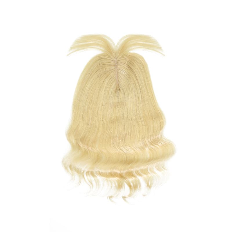 Susan ︳Wavy Human Hair Topper With Bangs For Thinning Crown 10*12cm Silk Base Bleach Blonde E-LITCHI® Hair