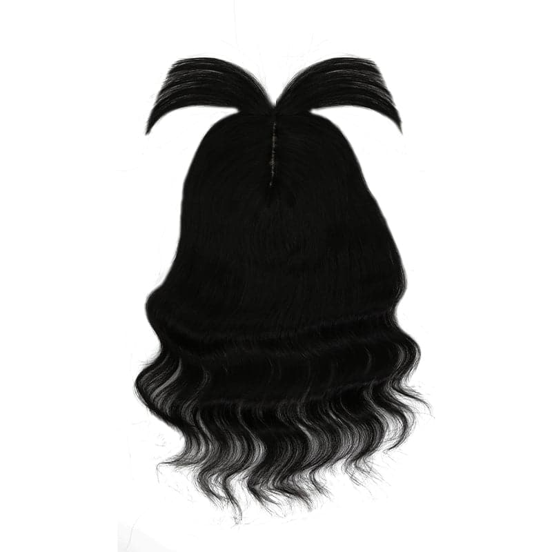 Susan ︳Wavy Human Hair Topper With Bangs For Thinning Crown 10*12cm Silk Base Jet Black E-LITCHI