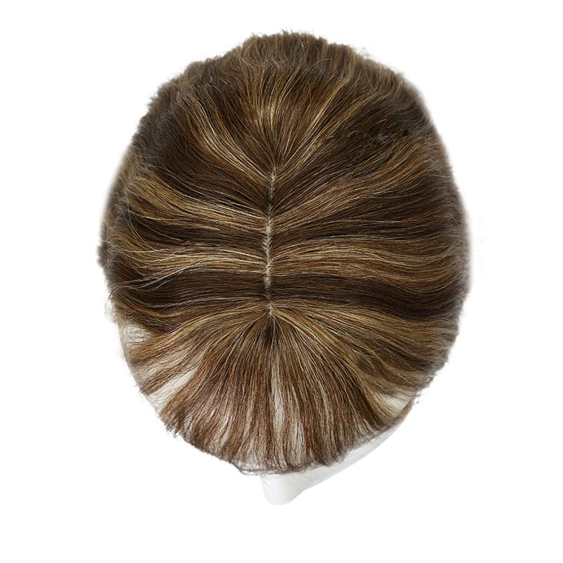 Susan ︳Caramenl Highlight Wavy Human Hair Topper With Bangs 10*12cm Silk Base E-LITCHI® Hair