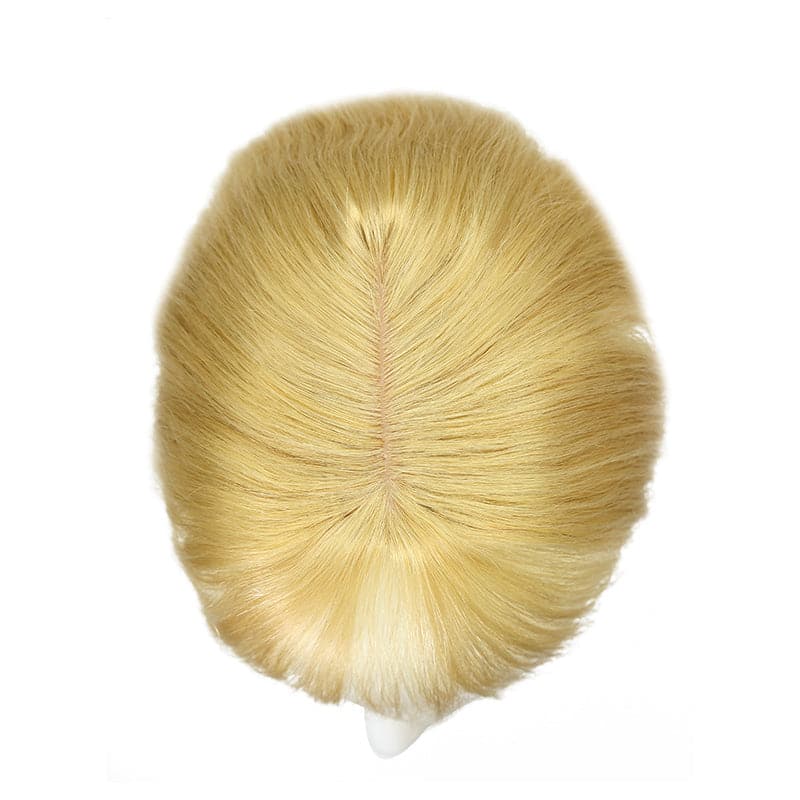 Susan ︳Wavy Human Hair Topper With Bangs For Thinning Crown 10*12cm Silk Base Natural Blonde E-LITCHI® Hair