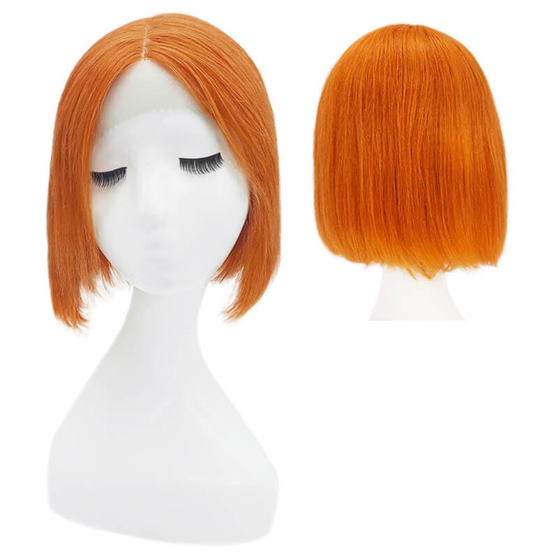 Human Hair Lace Front U Part Short Halloween Bob Wig Straight Orange