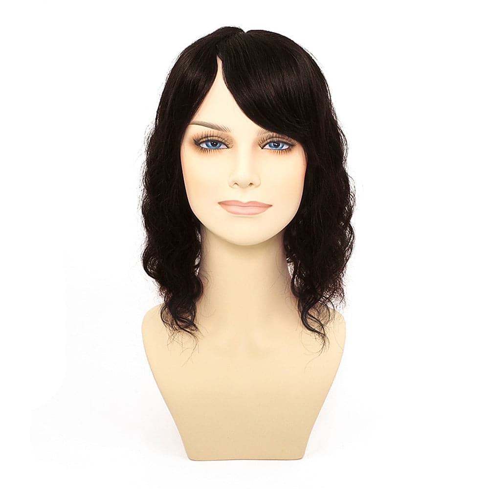 Dark Brown Human Hair Topper With Bangs For Women Hair Loss 13*13cm Silk Base E-LITCHI Hair