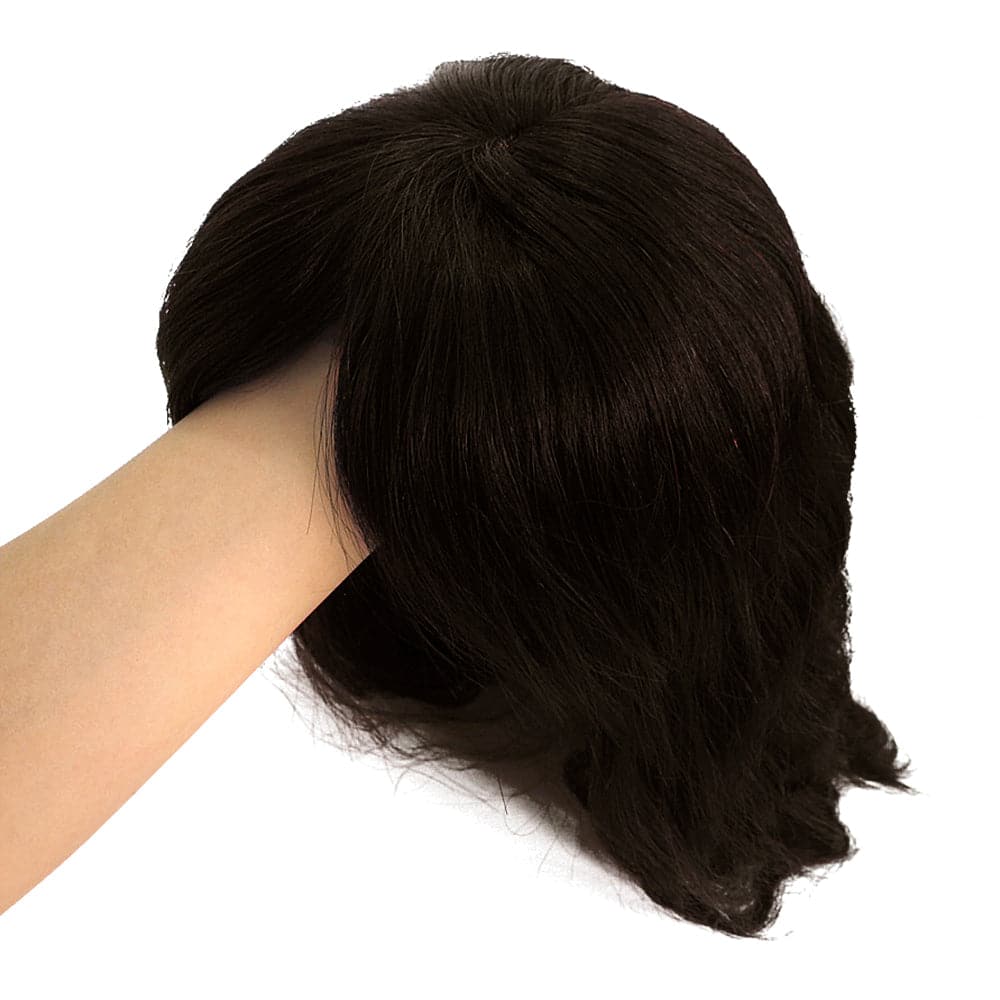 Dark Brown Human Hair Topper With Bangs For Women Hair Loss 13*13cm Silk Base E-LITCHI Hair