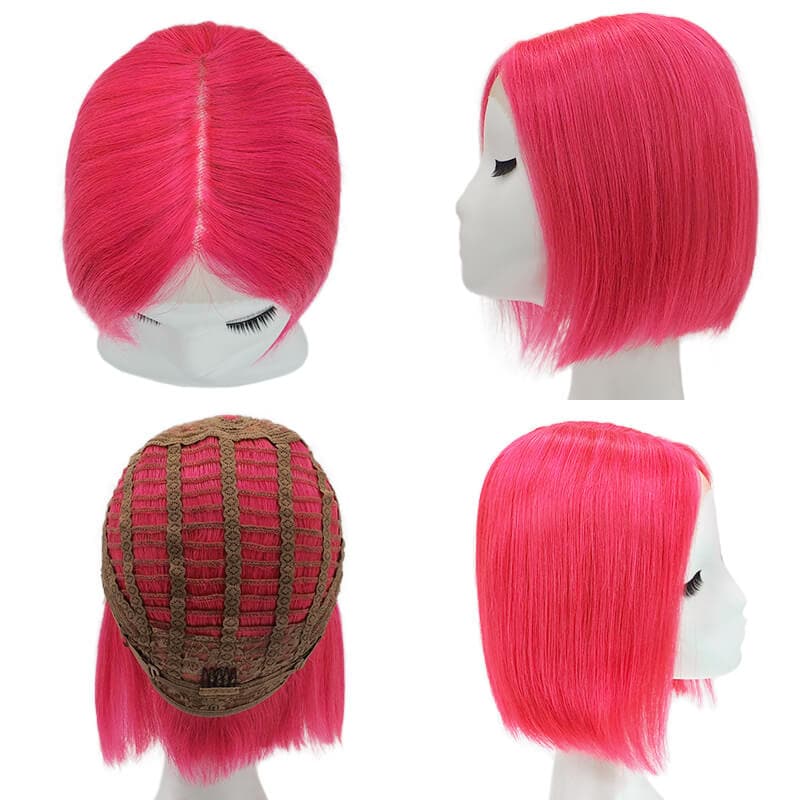 Human Hair Lace Front U Part Short Halloween Bob Wig Straight Pink