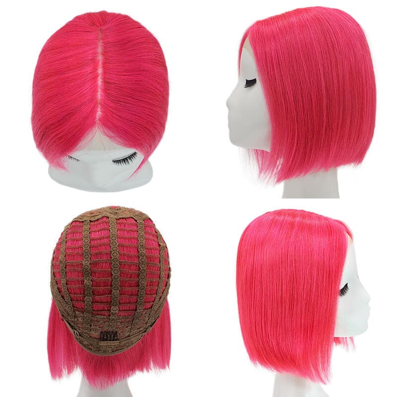 Pink Straight Short Bob Wig | Human Hair Lace Front U | E-LITCHI Hair