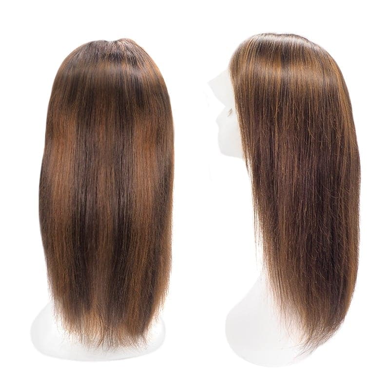 Lace Front Human Hair 13x4 Long Wigs Straight Black Ombre Mix Brown Middle Part E-LITCHI Hair