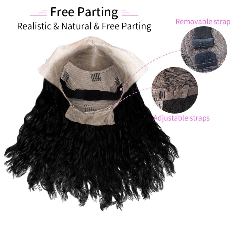 Lace Front 13x4 Human Hair Wigs Bob Wavy Natural Black Middle Parted E-LITCHI Hair