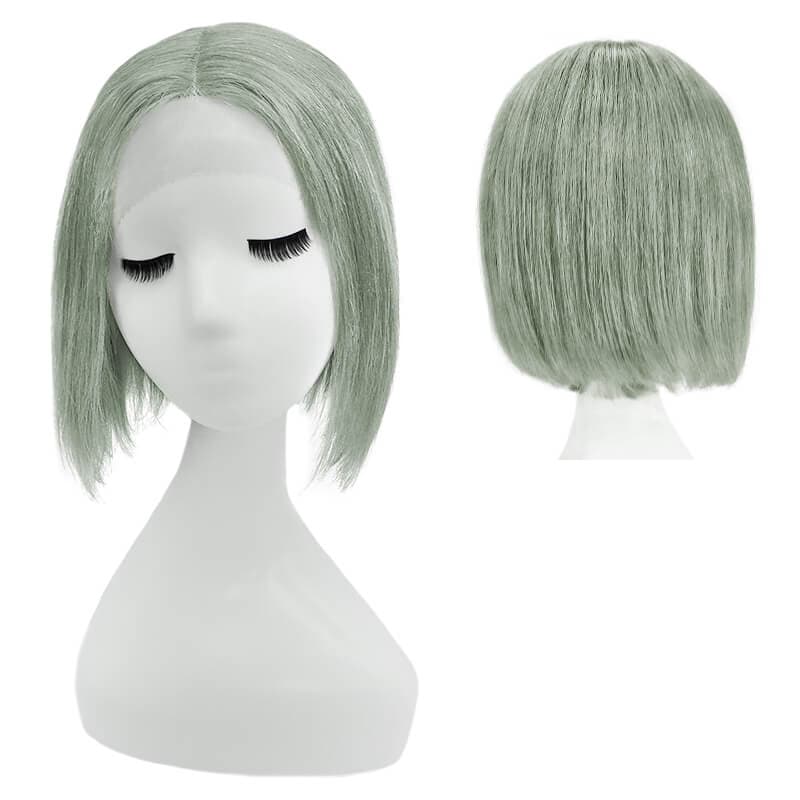 Human Hair Lace Front U Part Short Halloween Bob Wig Straight Silver Grey