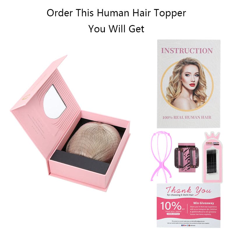 Natural Black Human Hair Topper With Bang For Women Thinning Crown 10*10cm Base E-LITCHI