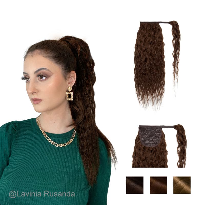 Curly Brown Wrap Around Ponytail Human Hair Extensions E-LITCHI