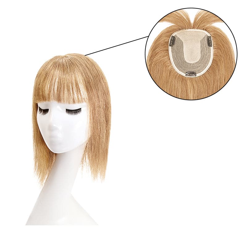 Human Hair Topper With Bangs For Thinning Hair Light Auburn 13*15cm Silk Base E-LITCHI