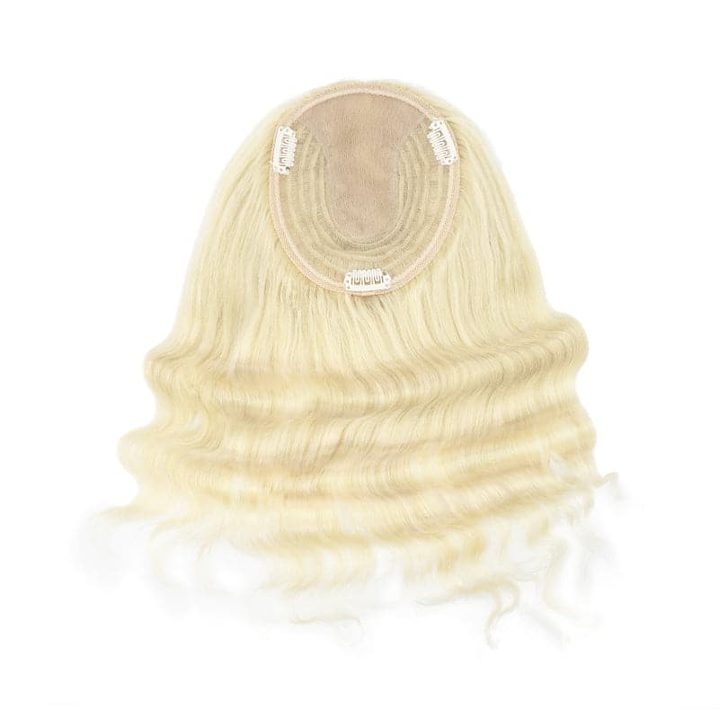 Wavy Human Hair Topper Platinum Blonde 13*15cm Silk Base E-LITCHI