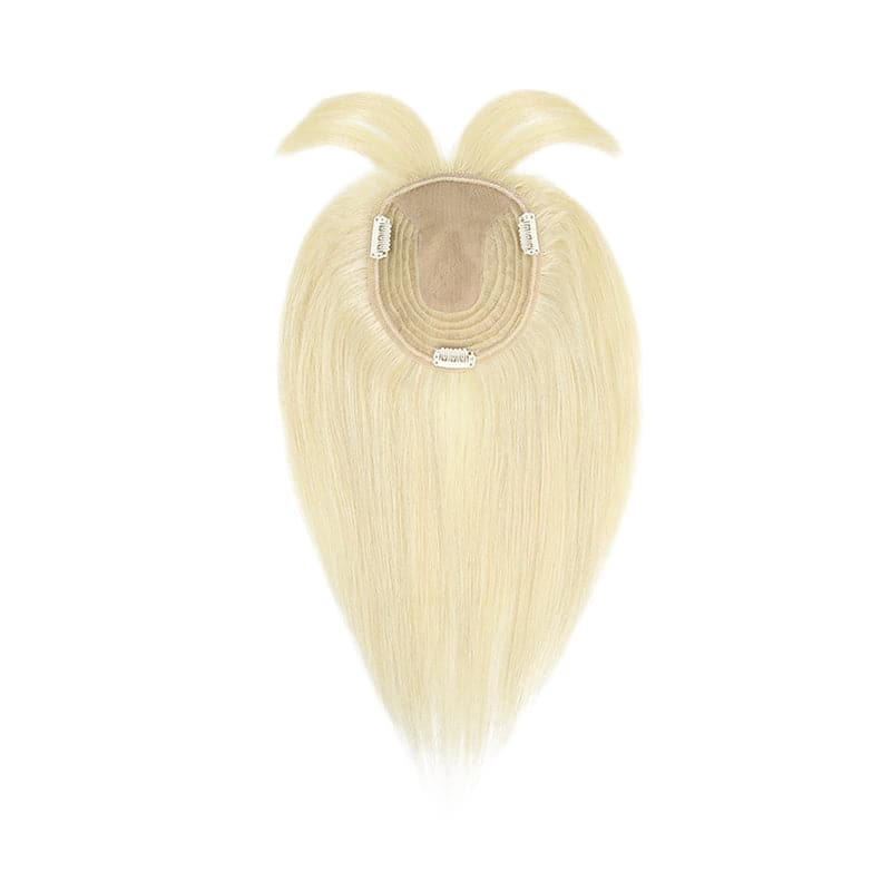 Human Hair Topper With Bangs For Thinning Hair Platinum Blonde 13*15cm Silk Base E-LITCHI