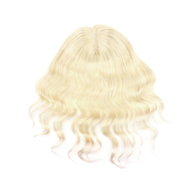 Wavy Human Hair Topper Platinum Blonde 13*15cm Silk Base E-LITCHI