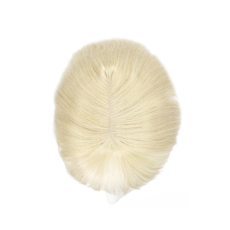 Wavy Human Hair Topper With Bangs For Thinning Hair Platinum Blonde 13*15cm Silk Base E-LITCHI