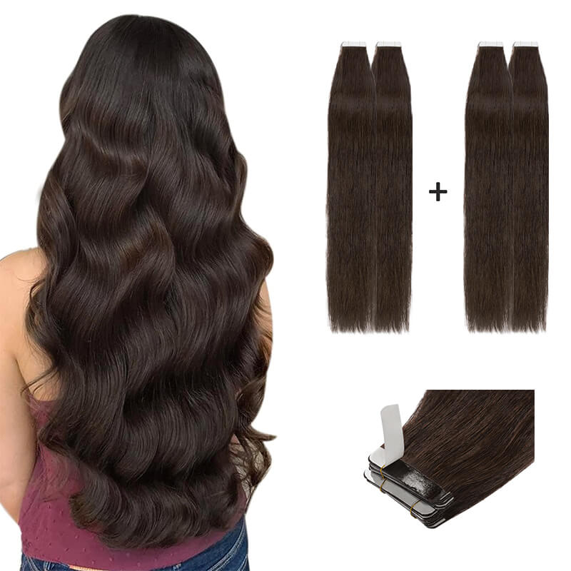 Brown Straight Tape Ins 2 Pack 40pcs Bundle For More Volume E-LITCHI® Hair