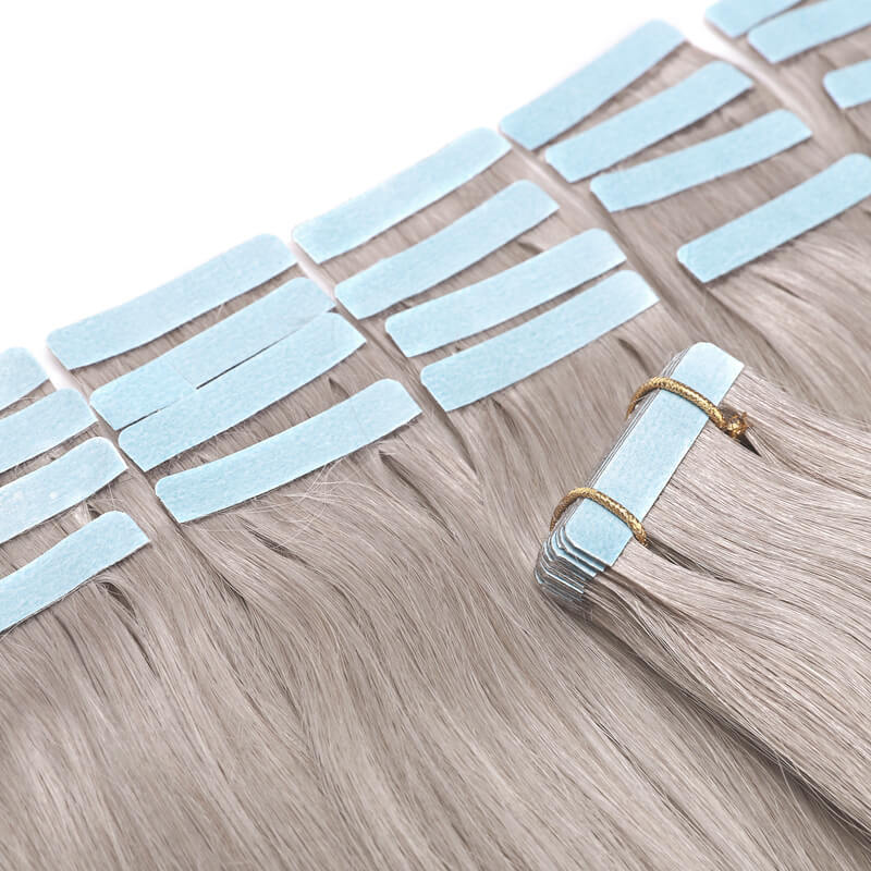 Seamless Tape Ins Silver Grey 20pcs Natural Straight E-LITCHI