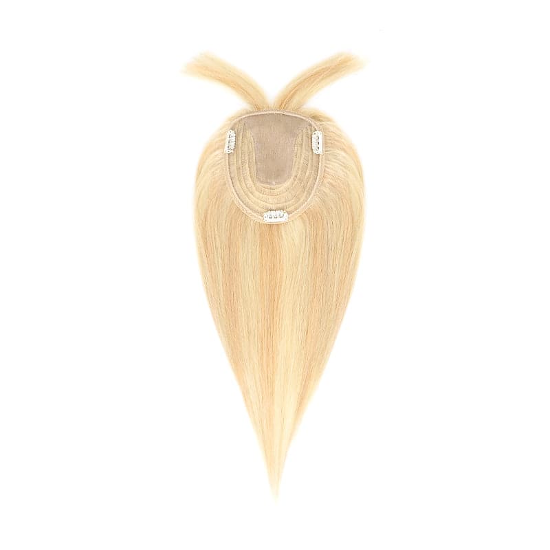 Human Hair Topper With Bangs For Thinning Hair Blonde Highlights 13*15cm Silk Base E-LITCHI