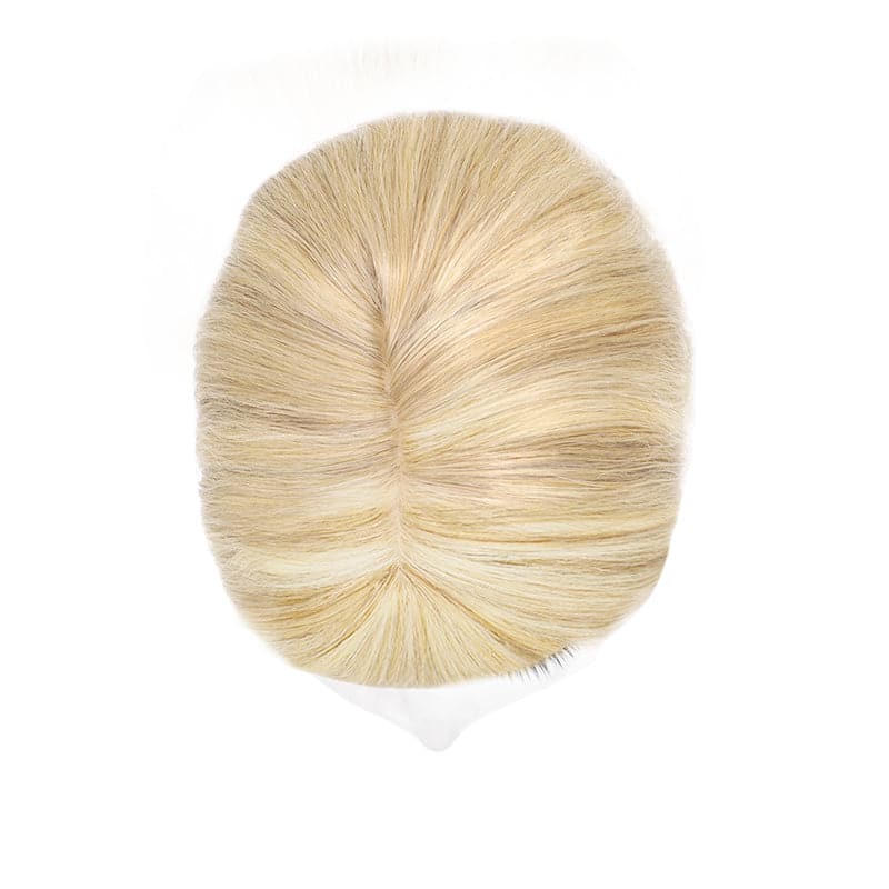 Wavy Human Hair Topper With Bangs Bronde Highlights 13*15cm Silk Base E-LITCHI