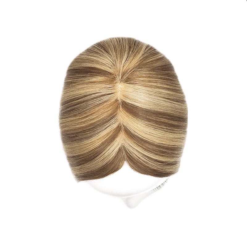 Human Hair Topper Caramel Highlights 15*16cm Base E-LITCHI