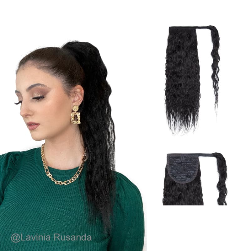 Curly Black Wrap Around Ponytail Human Hair Extensions E-LITCHI