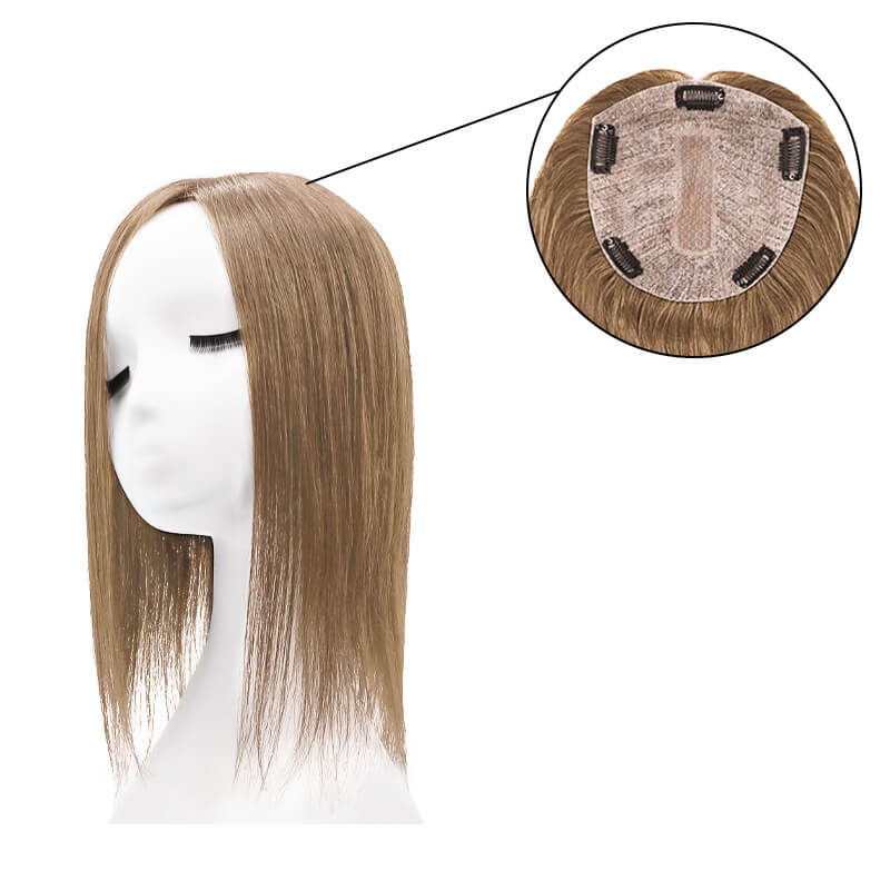 light brown extra large silk base human hair topper for thinning hair
