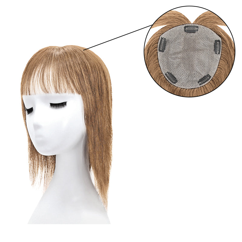 light brown extra large silk base human hair topper for thinning hair