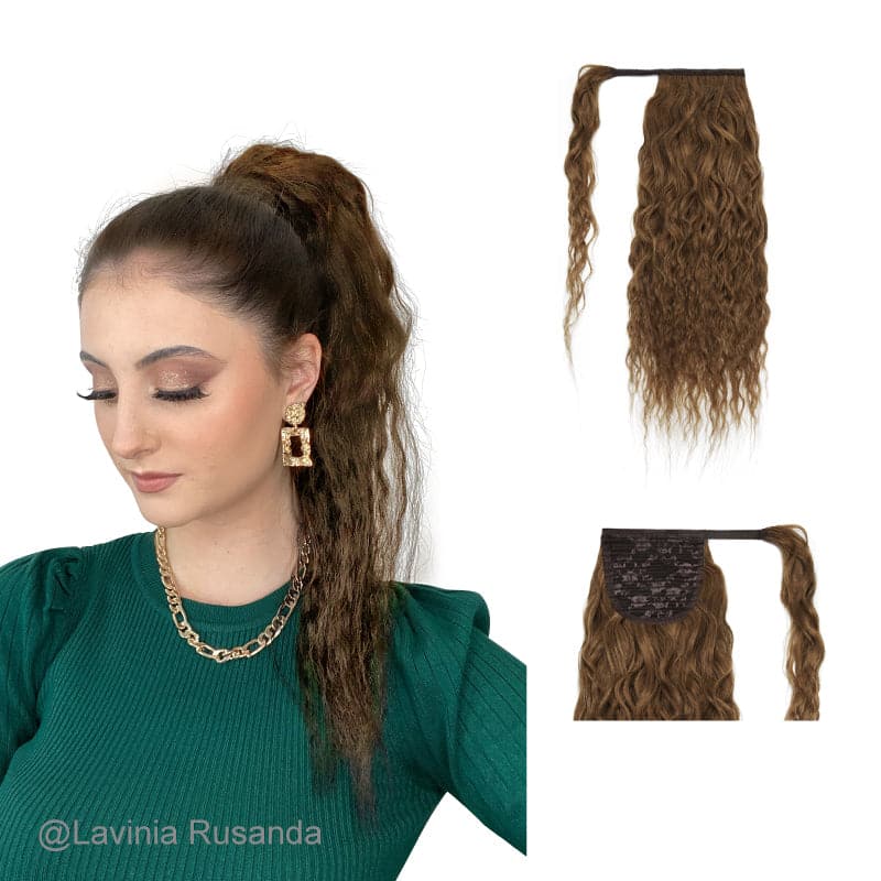 Curly Brown Wrap Around Ponytail Human Hair Extensions E-LITCHI
