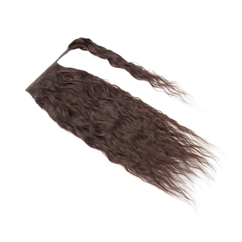 Curly Brown Wrap Around Ponytail Human Hair Extensions E-LITCHI