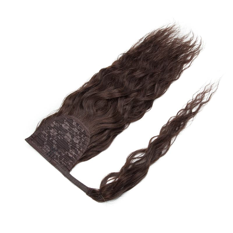 Curly Brown Wrap Around Ponytail Human Hair Extensions E-LITCHI