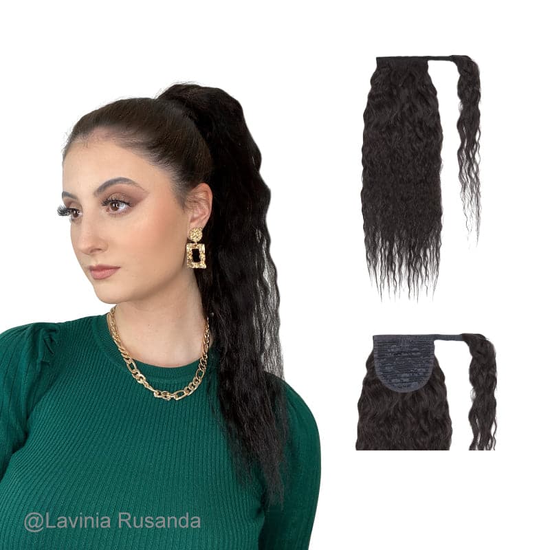 Curly Black Wrap Around Ponytail Human Hair Extensions E-LITCHI