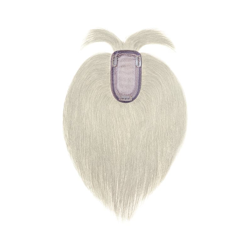 Sandy Grey Human Hair Topper With Bangs For Women Thinning Crown 7*13cm Base E-LITCHI Hair