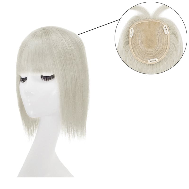 Sandy Grey Human Hair Topper | Silk Base Thinning Hair | E-LITCHI Hair