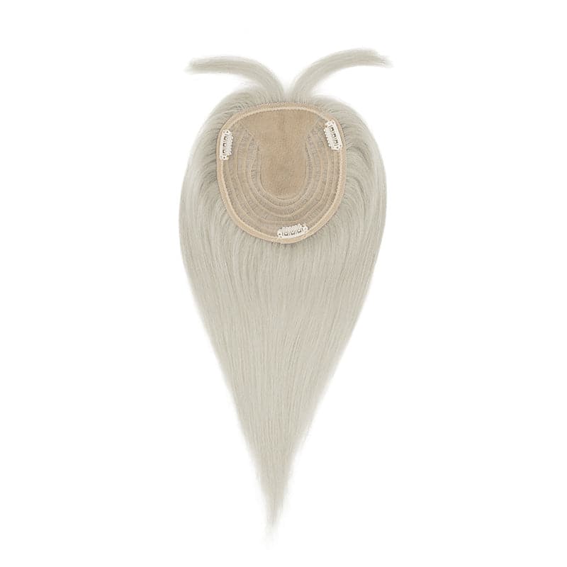 Sandy Grey Human Hair Topper With Bangs For Thinning Hair 13*15cm Silk Base E-LITCHI
