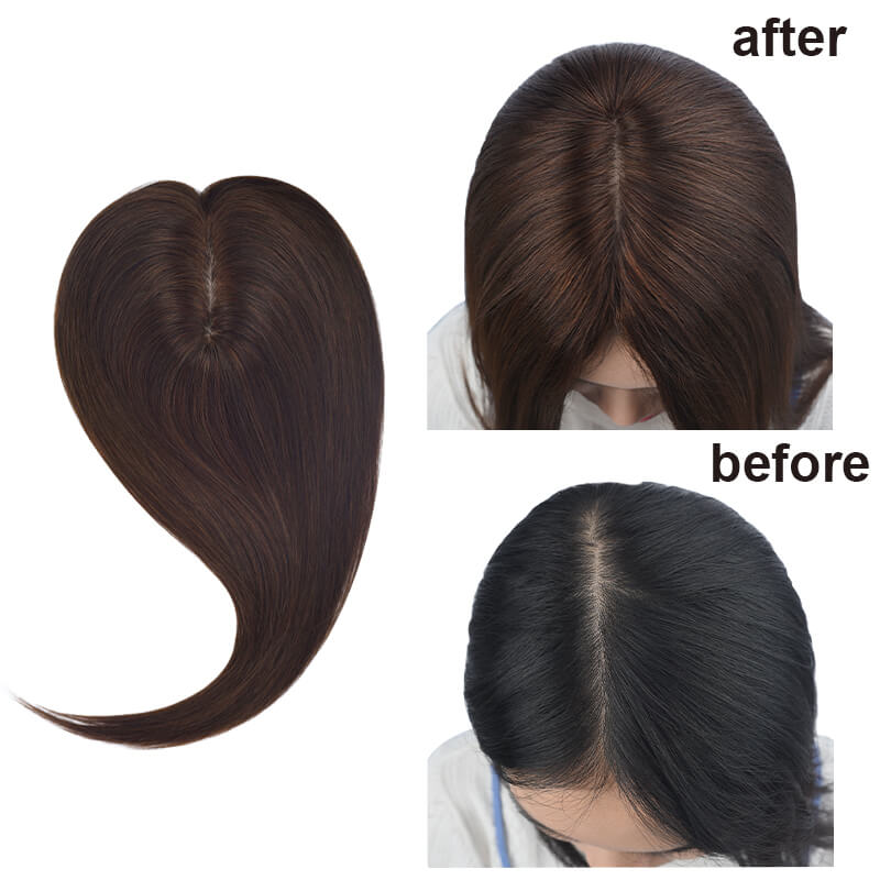 Silk Top Brown Hairpiece for Sparse Hair