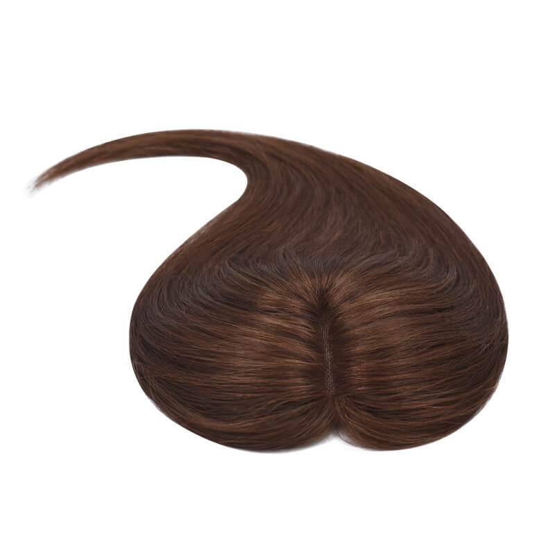 Daphne – Topper de cheveux humains avec frange pour cheveux fins, Base en dentelle 6x9CM, brun moyen