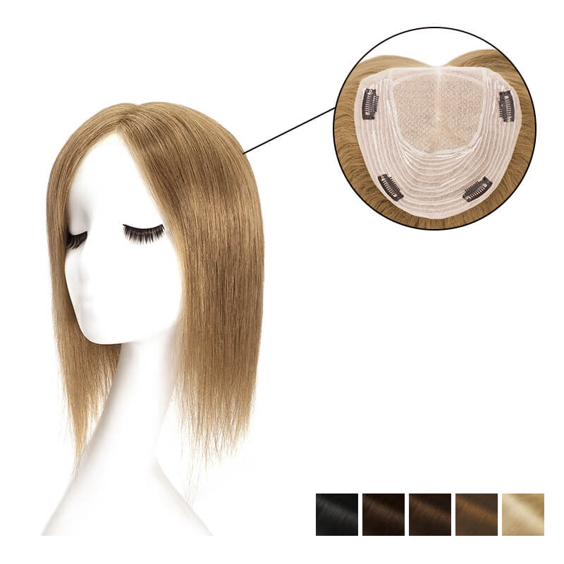 Spitzen-Echthaar-Topper, 19 x 19 cm, Basis für Haarausfall, Schwarz, Braun, Blond, alle Farbtöne