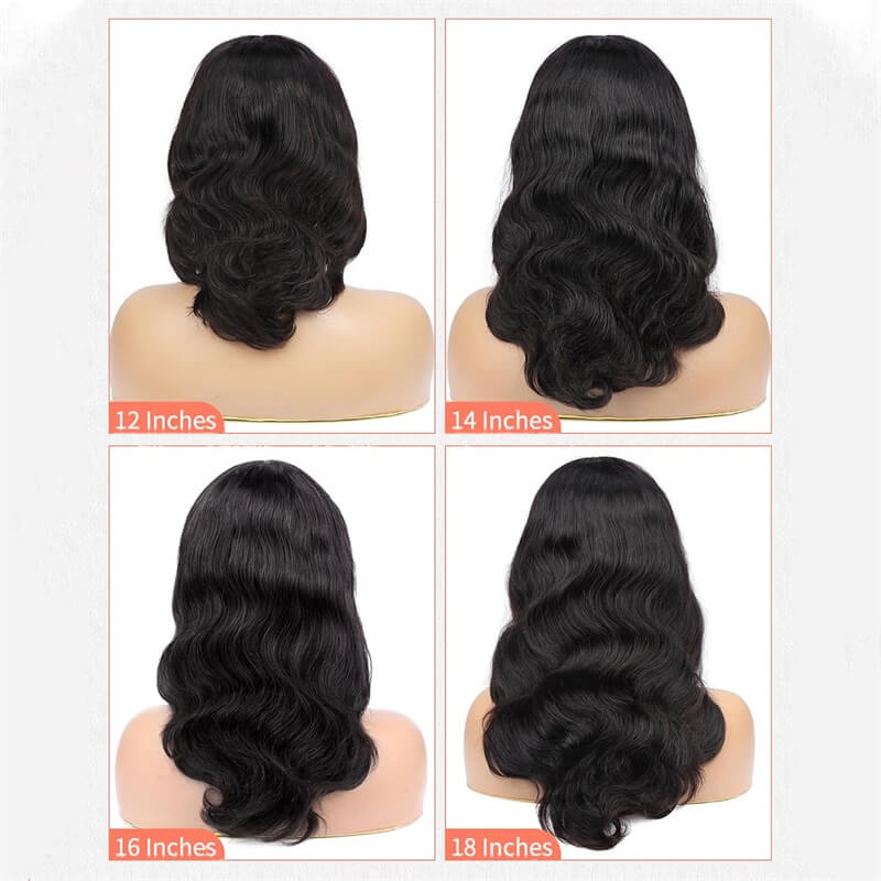 Short Wavy Black Bob Wigs With Bangs Human Hair Capless All Shades