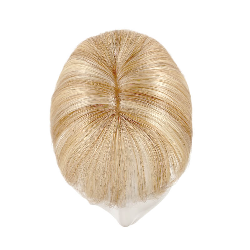 Daisy ︳Human Hair Topper With Bang For Women Thinning Crown 6*9cm Silk Base Bronde Highlight