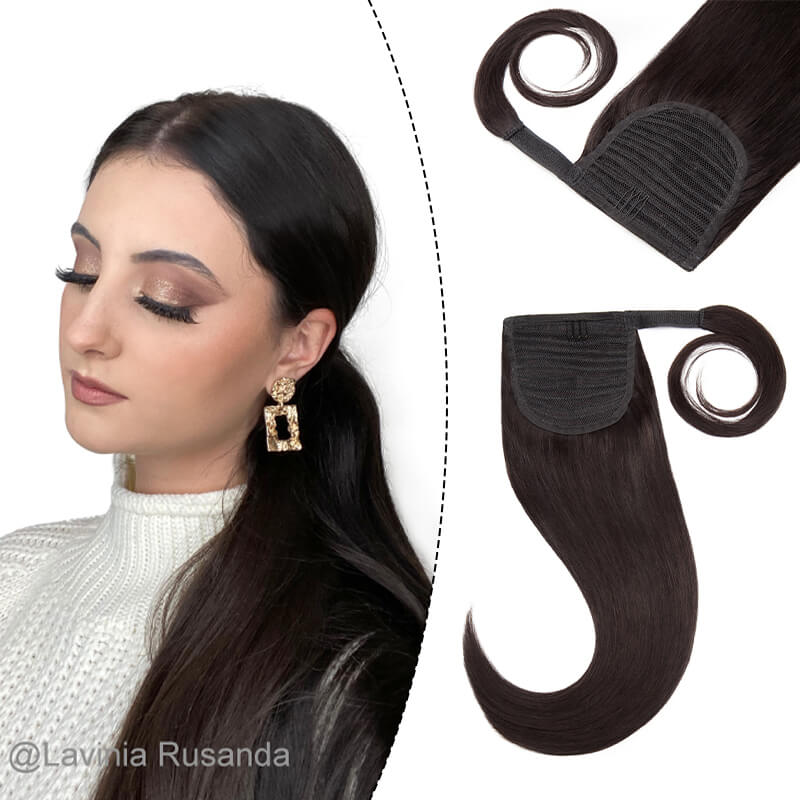 Curly Black Wrap Around Ponytail Human Hair Extensions