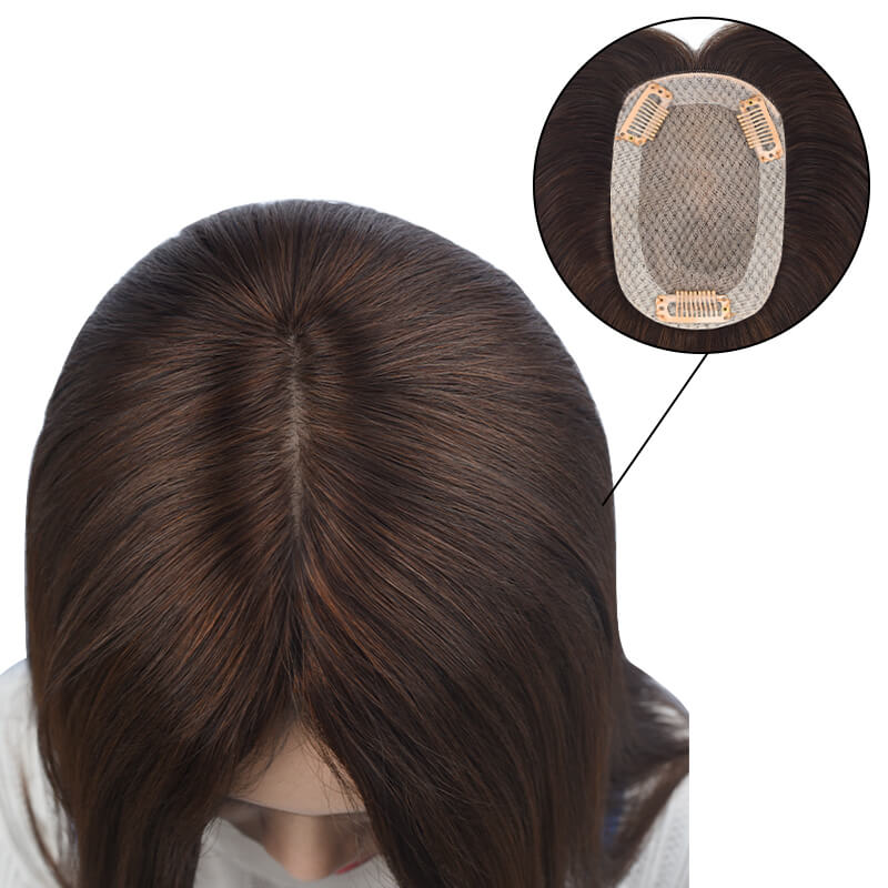 Brown Silk Hairpiece for Thinning Hair