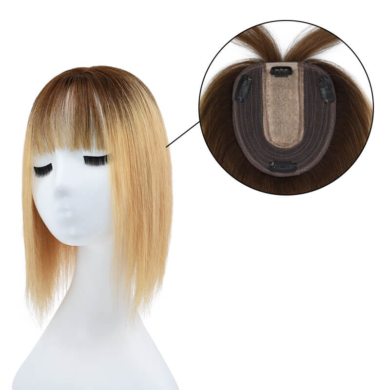 Susan ︳Human Hair Topper With Bangs For Women Thinning Crown 10*12cm Silk Base Bronde Ombre