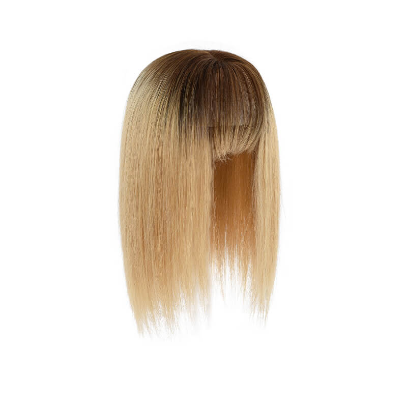 Susan ︳Human Hair Topper With Bangs For Women Thinning Crown 10*12cm Silk Base Bronde Ombre