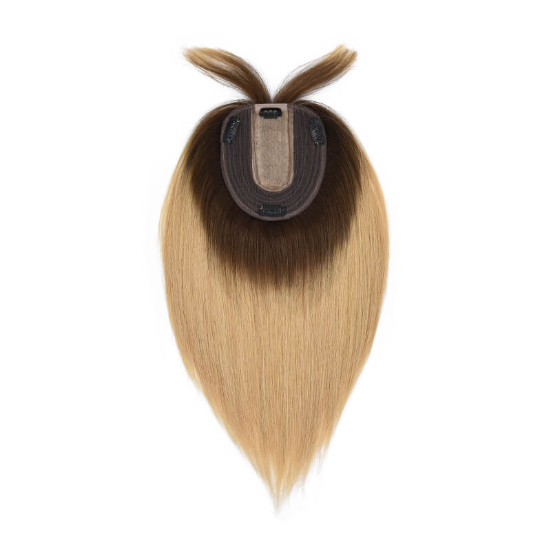 Susan ︳Human Hair Topper With Bangs For Women Thinning Crown 10*12cm Silk Base Bronde Ombre