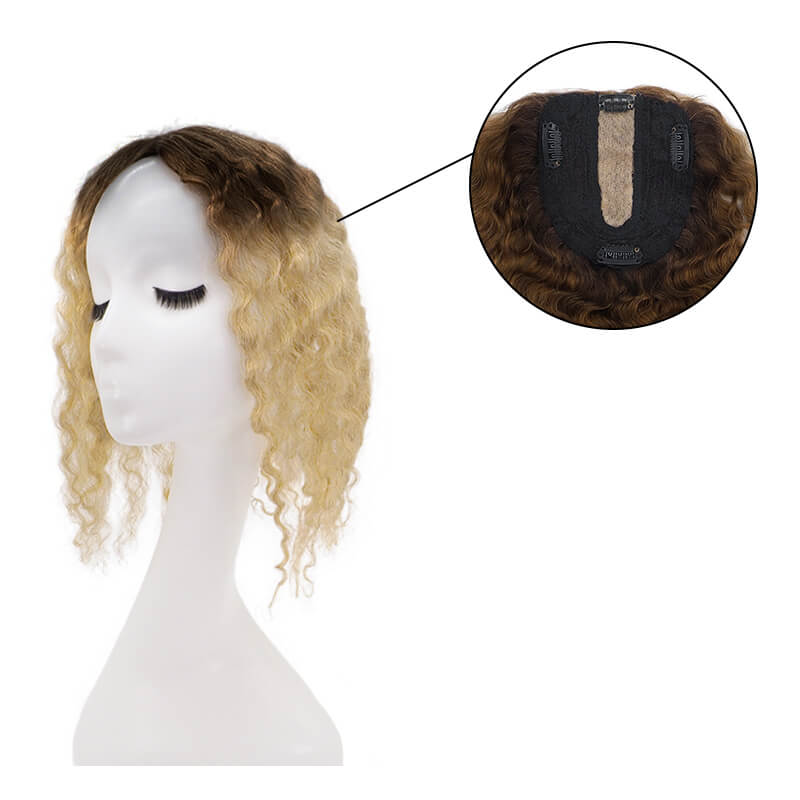 Susan ︳Curly Human Hair Topper For Thinning Crown 10*12cm Silk Base Blonde Ombre E-LITCHI