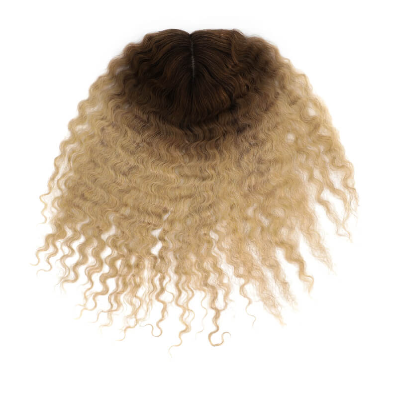 Susan ︳Curly Human Hair Topper For Thinning Crown 10*12cm Silk Base Blonde Ombre E-LITCHI