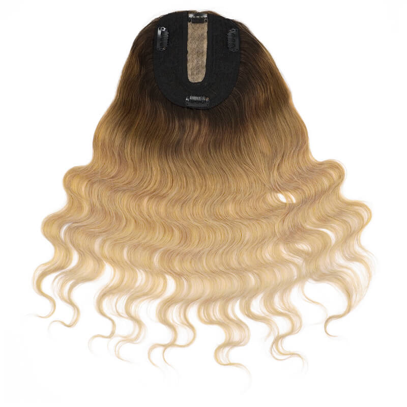 Susan ︳Wavy Human Hair Topper For Thinning Crown 10*12cm Silk Base Blonde Ombre E-LITCHI